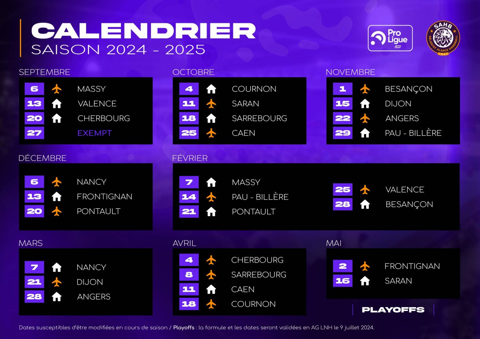 Calendrier Saison 24/25 SAHB