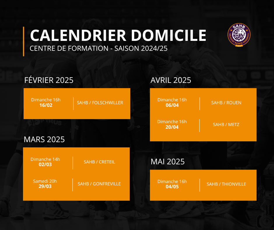 Calendrier 2e partie de saison – Centre de Formation